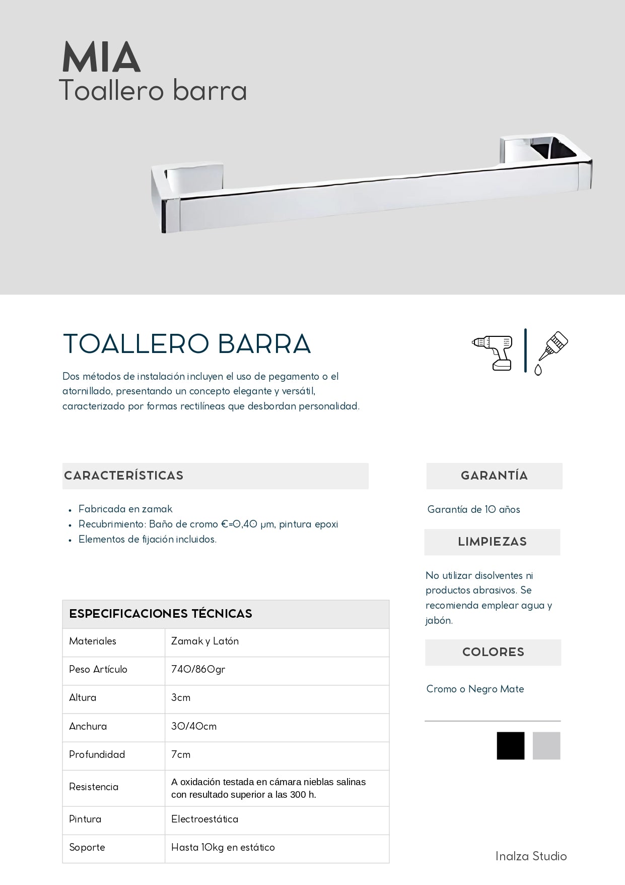 Toallero Cromado de Zamak y Latón, Negro