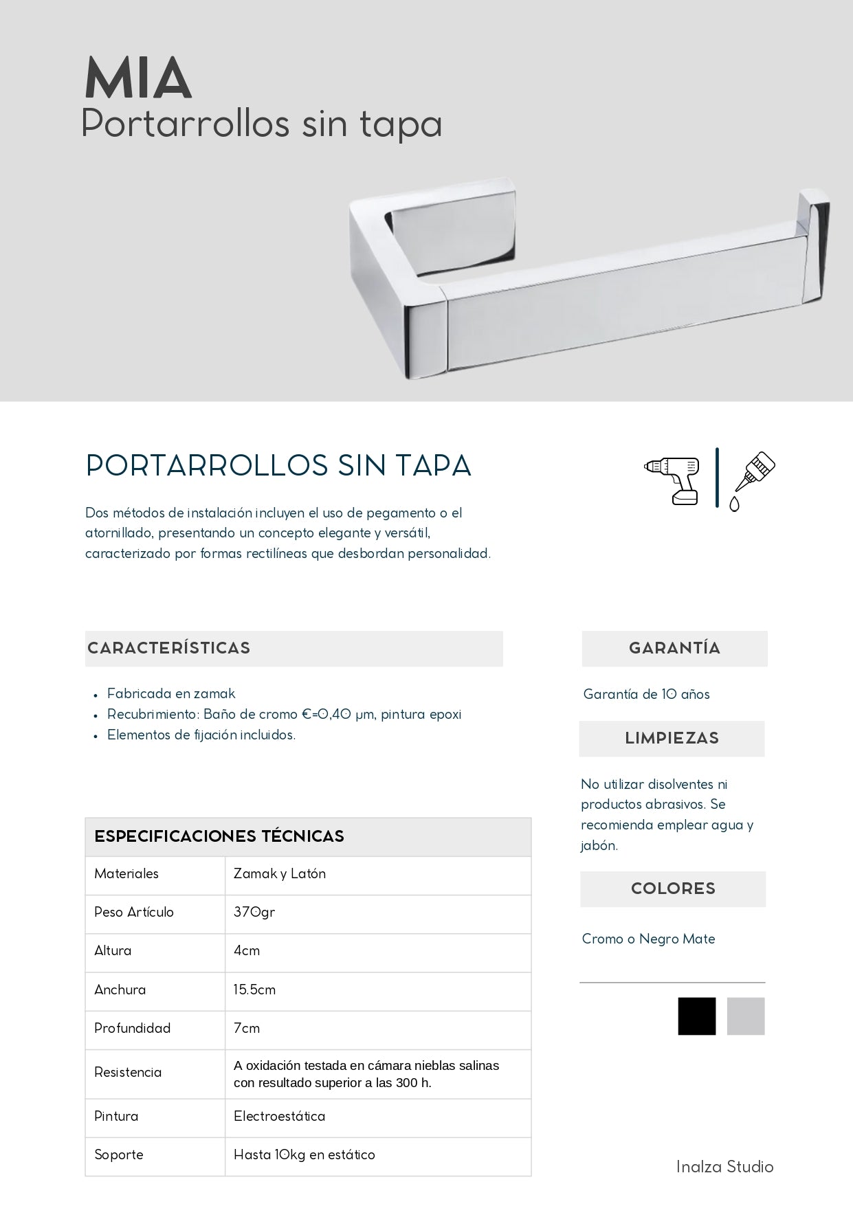 Portarrollos Cromado de Zamak y Latón, Negro